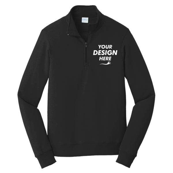 Port & Co Fan Favorite Fleece 1/4 Zip Pullover Sweatshirt, Jet Black, Front view, Mockup