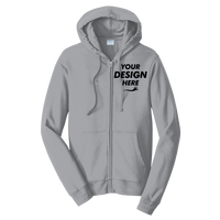 Port & Co Fan Favorite Fleece Full Zip Hooded Sweatshirt, Athletic Heather, Front view, Mockup