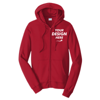 Port & Co Fan Favorite Fleece Full Zip Hooded Sweatshirt, Bright Red, Front view, Mockup