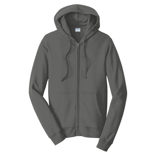 Port & Co Fan Favorite Fleece Full Zip Hooded Sweatshirt, Charcoal, Front view