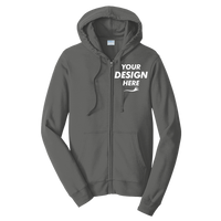 Port & Co Fan Favorite Fleece Full Zip Hooded Sweatshirt, Charcoal, Front view, Mockup