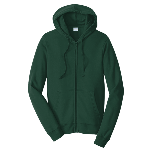 Port & Co Fan Favorite Fleece Full Zip Hooded Sweatshirt, Forest Green, Front view