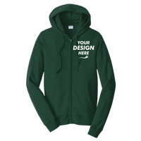 Port & Co Fan Favorite Fleece Full Zip Hooded Sweatshirt, Forest Green, Front view, Mockup