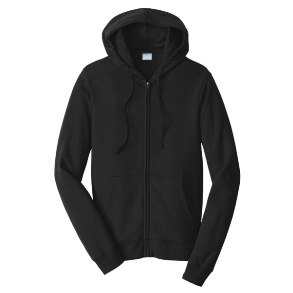 Port & Co Fan Favorite Fleece Full Zip Hooded Sweatshirt, Jet Black, Front view