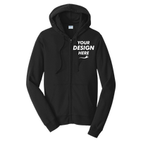 Port & Co Fan Favorite Fleece Full Zip Hooded Sweatshirt, Jet Black, Front view, Mockup
