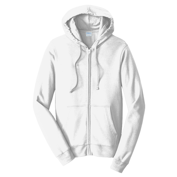 Port & Co Fan Favorite Fleece Full Zip Hooded Sweatshirt, White, Front view