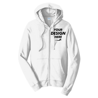Port & Co Fan Favorite Fleece Full Zip Hooded Sweatshirt, White, Front view, Mockup