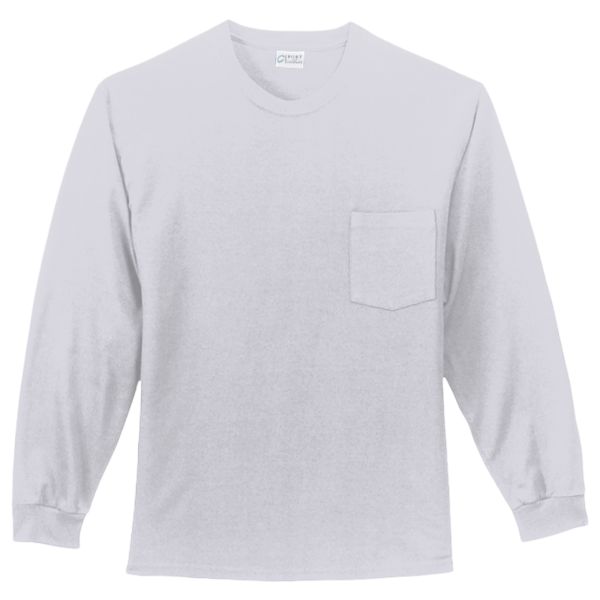 Port & Co Long Sleeve Essential Pocket Tee, Ash, Front view