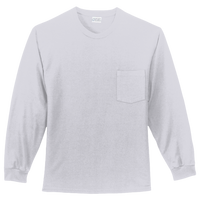 Port & Co Long Sleeve Essential Pocket Tee, Ash, Front view