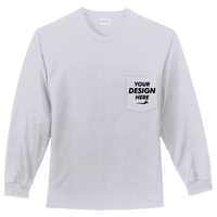 Port & Co Long Sleeve Essential Pocket Tee, Ash, Front view, Mockup
