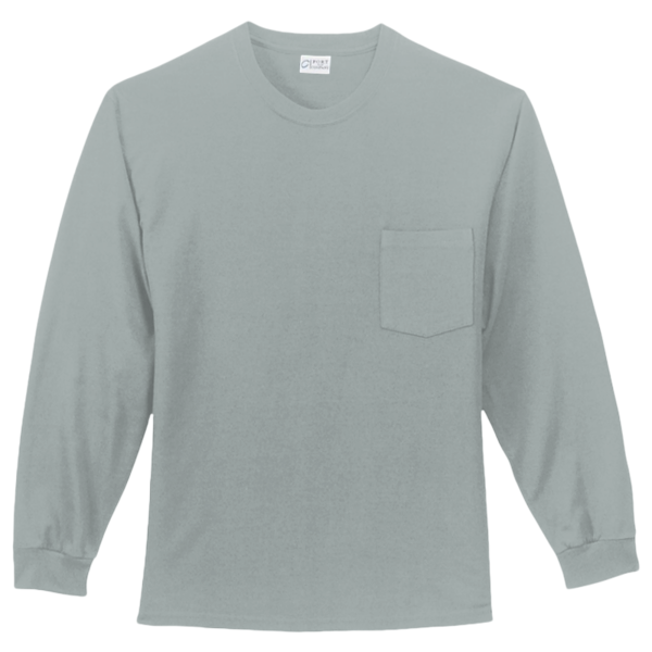 Port & Co Long Sleeve Essential Pocket Tee, Athletic Heather, Front view
