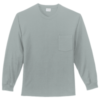 Port & Co Long Sleeve Essential Pocket Tee, Athletic Heather, Front view