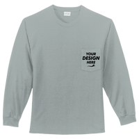 Port & Co Long Sleeve Essential Pocket Tee, Athletic Heather, Front view, Mockup
