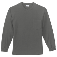 Port & Co Long Sleeve Essential Pocket Tee, Charcoal, Front view