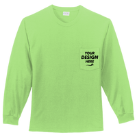 Port & Co Long Sleeve Essential Pocket Tee, Lime, Front view, Mockup