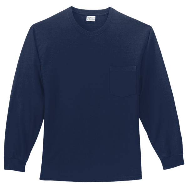 Port & Co Long Sleeve Essential Pocket Tee, Navy, Front view