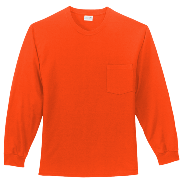 Port & Co Long Sleeve Essential Pocket Tee, Orange, Front view