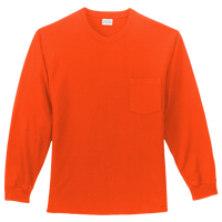 Port & Co Long Sleeve Essential Pocket Tee, Orange, Front view