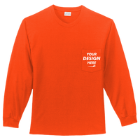 Port & Co Long Sleeve Essential Pocket Tee, Orange, Front view, Mockup