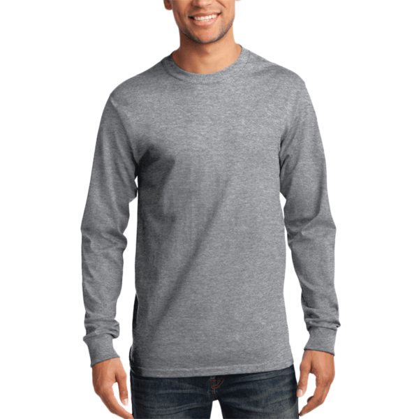 Port & Co Long Sleeve Essential Tee, Athletic Heather, Front view