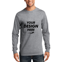 Port & Co Long Sleeve Essential Tee, Athletic Heather, Front view, Mockup