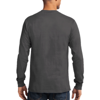 Port & Co Long Sleeve Essential Tee, Charcoal, Back view