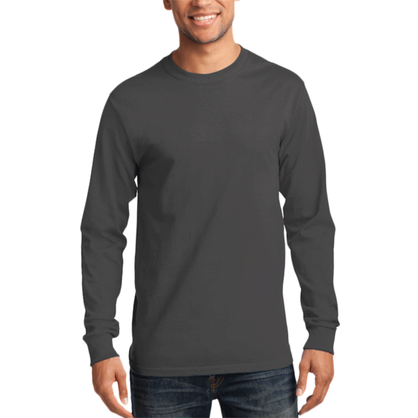 Port & Co Long Sleeve Essential Tee, Charcoal, Front view