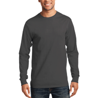 Port & Co Long Sleeve Essential Tee, Charcoal, Front view