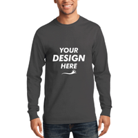 Port & Co Long Sleeve Essential Tee, Charcoal, Front view, Mockup