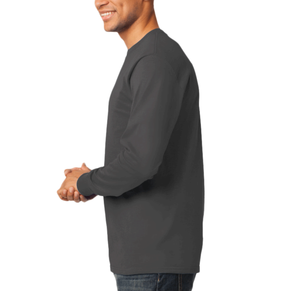 Port & Co Long Sleeve Essential Tee, Charcoal, Left Sleeve view