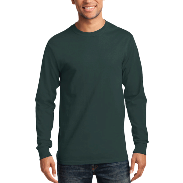 Port & Co Long Sleeve Essential Tee, Dark Green, Front view