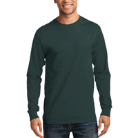 Port & Co Long Sleeve Essential Tee, Dark Green, Front view