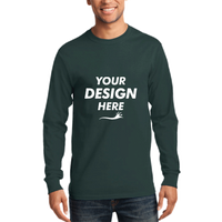 Port & Co Long Sleeve Essential Tee, Dark Green, Front view, Mockup