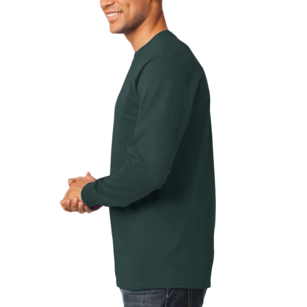 Port & Co Long Sleeve Essential Tee, Dark Green, Left Sleeve view