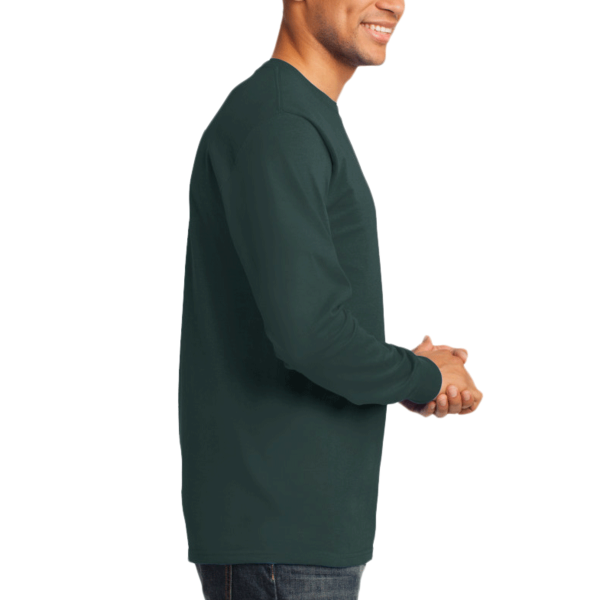 Port & Co Long Sleeve Essential Tee, Dark Green, Right Sleeve view