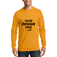 Port & Co Long Sleeve Essential Tee, Gold, Front view, Mockup