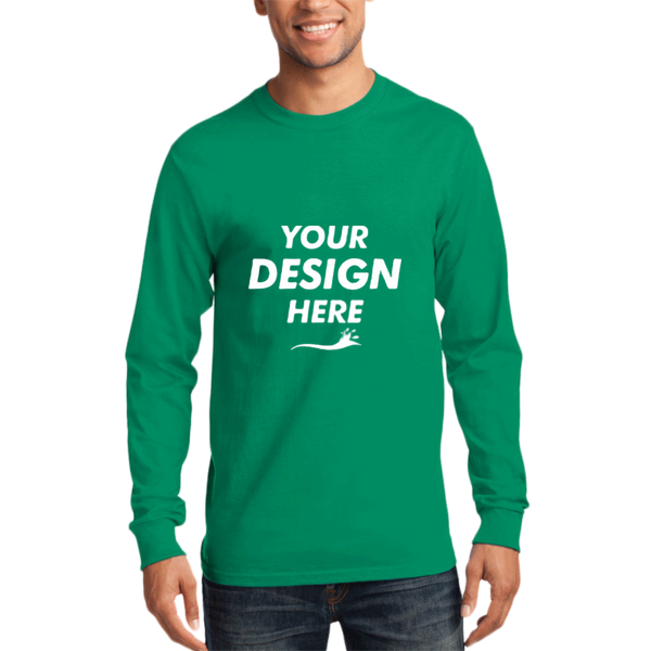Port & Co Long Sleeve Essential Tee, Kelly, Front view, Mockup