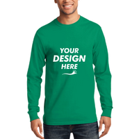 Port & Co Long Sleeve Essential Tee, Kelly, Front view, Mockup