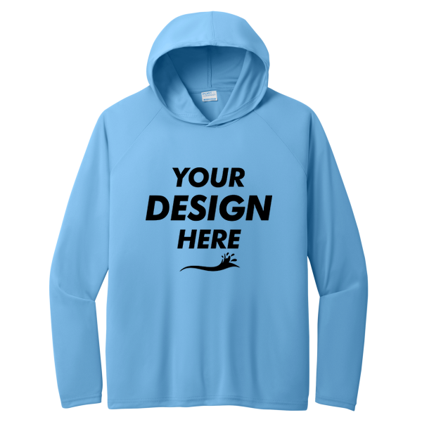 Port & Co Performance Pullover Hooded Tee, Carolina Blue, Front view, Mockup