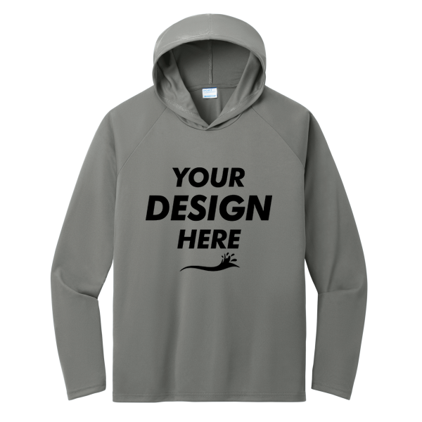 Port & Co Performance Pullover Hooded Tee, Charcoal, Front view, Mockup