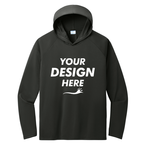 Port & Co Performance Pullover Hooded Tee, Jet Black, Front view, Mockup