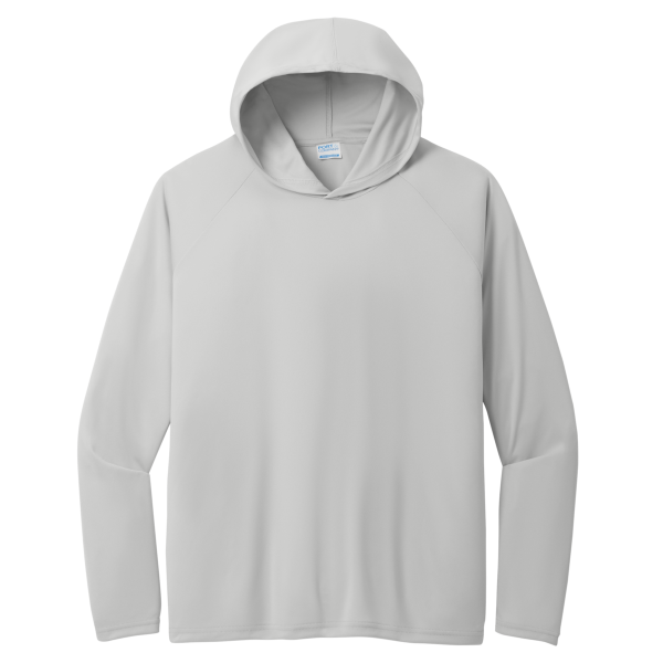 Port & Co Performance Pullover Hooded Tee, Silver, Front view