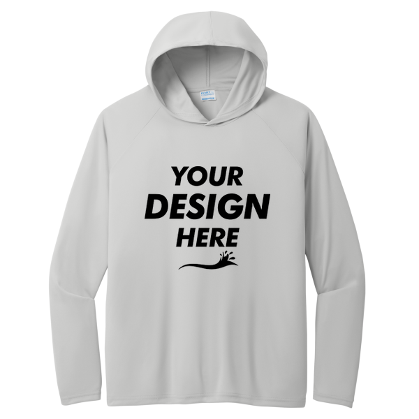 Port & Co Performance Pullover Hooded Tee, Silver, Front view, Mockup