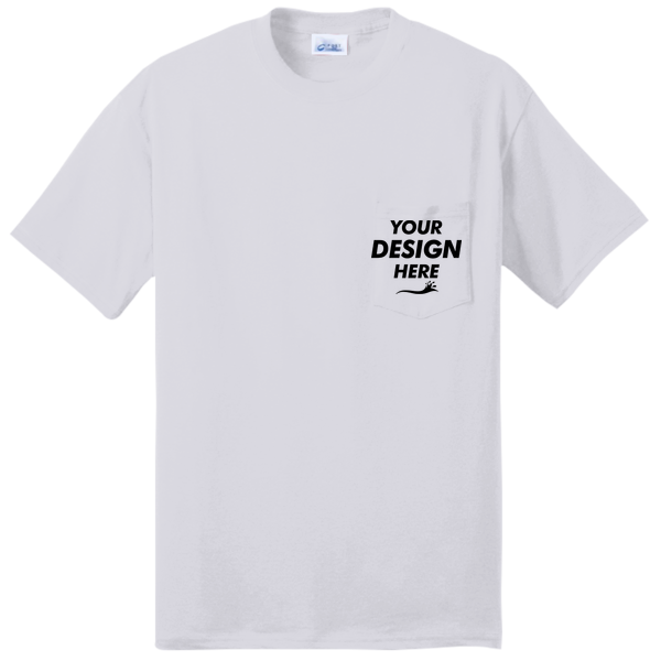 Port & Co Tall Core Blend Pocket Tee, Ash, Front view, Mockup