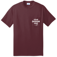 Port & Co Tall Core Blend Pocket Tee, Athletic Maroon, Front view, Mockup