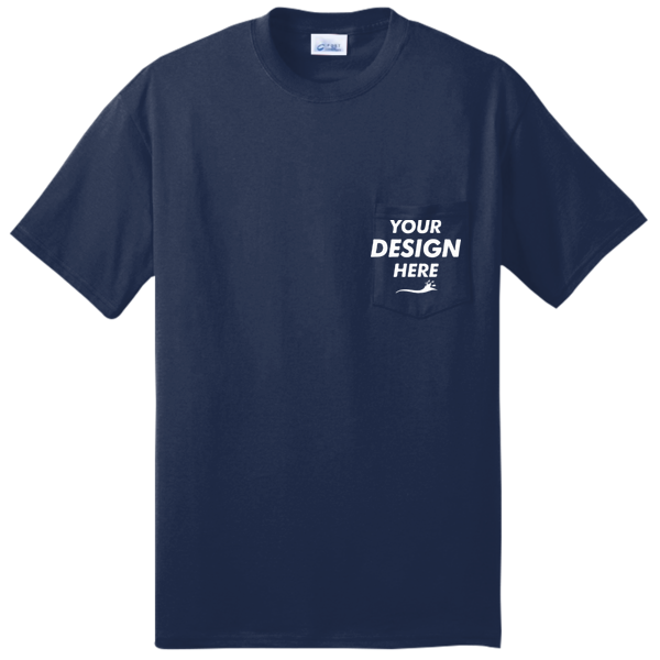 Port & Co Tall Core Blend Pocket Tee, Navy, Front view, Mockup