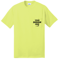 Port & Co Tall Core Blend Pocket Tee, Safety Green, Front view, Mockup