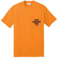 Port & Co Tall Core Blend Pocket Tee, Safety Orange, Front view, Mockup