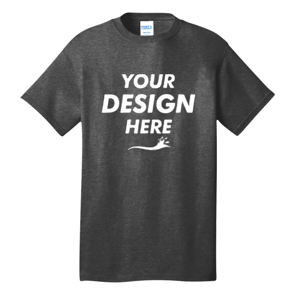 Port & Co Tall Core Cotton Tee, Dark Heather Grey, Front view, Mockup