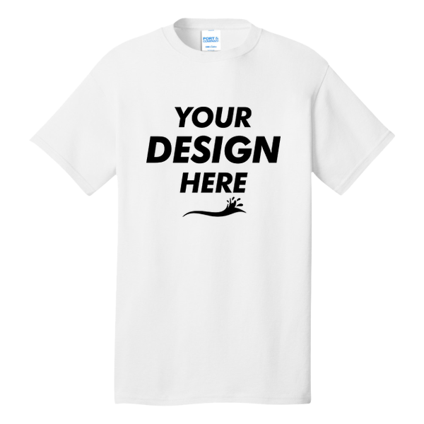 Port & Co Tall Core Cotton Tee, White, Front view, Mockup